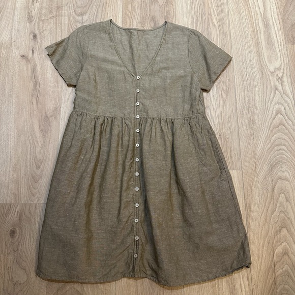 Madewell S Linen Blend Alexandra Button Front Mini Dress Olive Branch AL713 - Picture 3 of 13